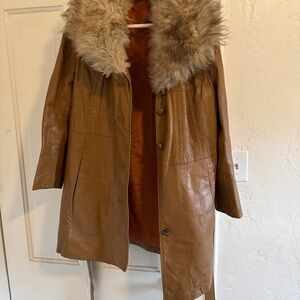 Vintage Sears Leather Coat w/ Shearling Collar | 70s Penny Lane Style